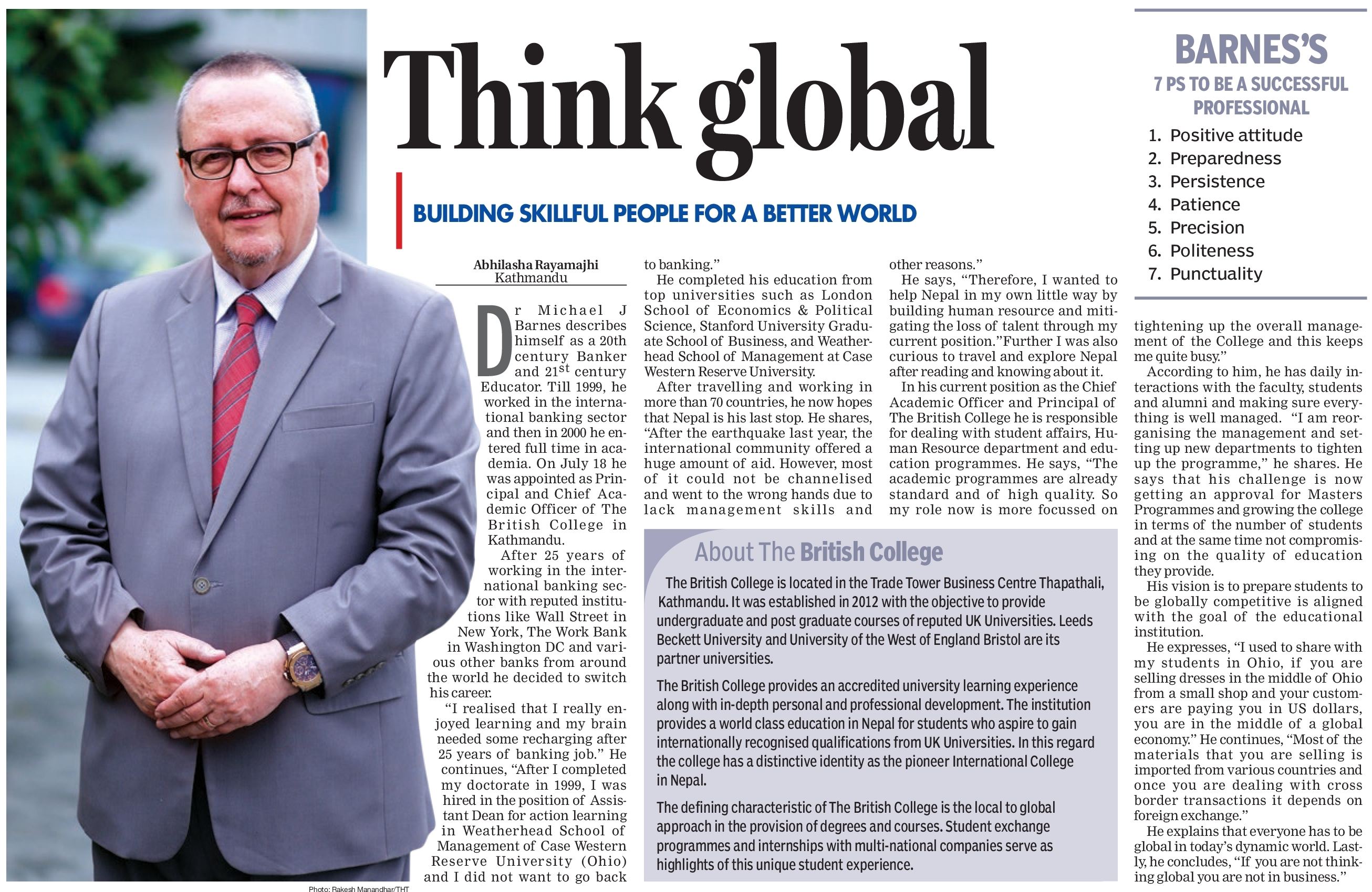 THT Interview with Dr. Michael J. Barnes, the Principle of The British College