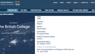 The British College Submits First UNGCN Communication on Progress